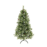4.5-foot Cashmere Pine and Mixed Needles Pre-Lit Multi-Color LED Hinged Artificial Christmas Tree with Snow and Glitter Branches and Frosted Pinecones