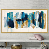 Sagebrook Home Contemporary 64x32 Handpainted Abstract Canvas, Blue/gold 70108 Blue Mdf