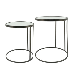 Sagebrook Home Contemporary Metal, Set of 2 -  21/24" Mirrored Side Tables, Black 16656 Black/gold Iron