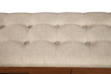 Nova Bench in Honey Maple - Fully Assembled with Dovetail Drawers and Button Tufted Cushion Seat