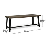 Noble House Carlisle Outdoor Eight Seater Wooden Dining Table, Gray and Black Finish