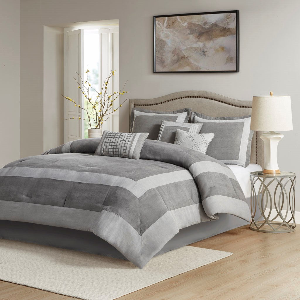 Madison Park Dax Transitional 100% Polyester Microsuede 7 Piece Comforter Set MP10-7669