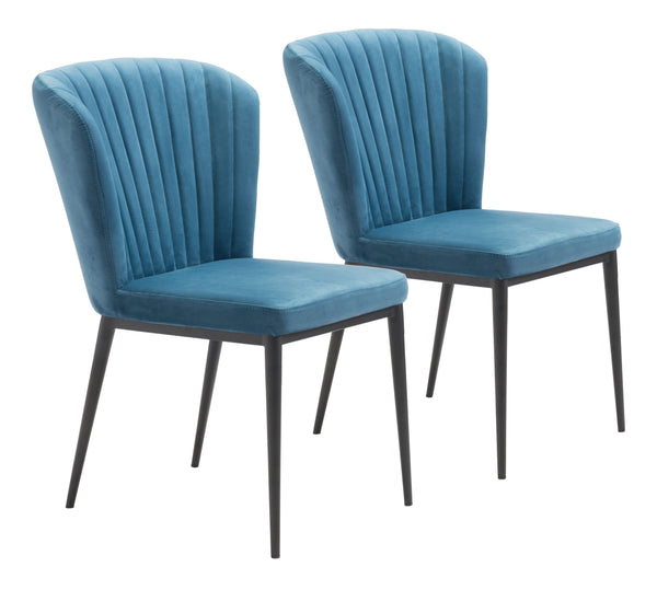 Zuo Modern Tolivere 100% Polyester, Plywood, Steel Modern Commercial Grade Dining Chair Set - Set of 2 Blue, Black 100% Polyester, Plywood, Steel