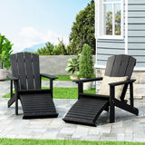 Hunter Outdoor Adirondack Chair with Retractable Ottoman (Set of 2), Black