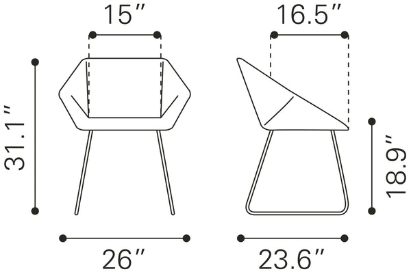 Zuo Modern Miguel 100% Polyurethane, Plywood, Steel Modern Commercial Grade Dining Chair Set - Set of 2 White, Black 100% Polyurethane, Plywood, Steel