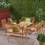 Caydon Outdoor Modern Acacia Wood 8 Seater Chat Set with Cushions, Brown Patina and Cream Noble House