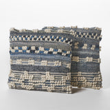 Clara Handcrafted Boho Denim and Fabric Pillows, Blue and White Noble House