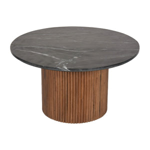 Sagebrook Home Contemporary Wood/marble, 34"d Reeded Coffee Table, Brwn/blk Kd 17525-04 Brown Mango Wood