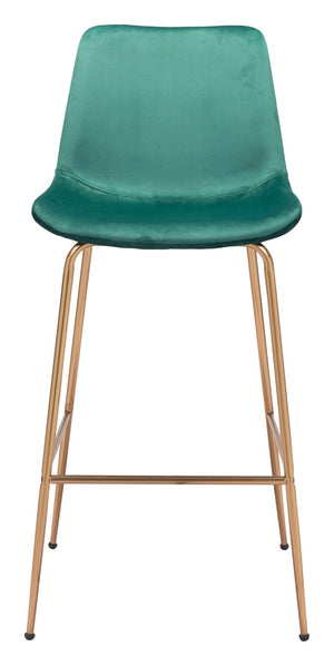 Zuo Modern Tony 100% Polyester, Plywood, Steel Modern Commercial Grade Barstool Green, Gold 100% Polyester, Plywood, Steel
