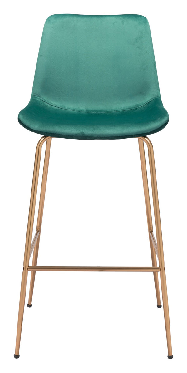 Zuo Modern Tony 100% Polyester, Plywood, Steel Modern Commercial Grade Barstool Green, Gold 100% Polyester, Plywood, Steel