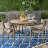 Noble House Wells Outdoor 4-Seater Round Acacia Wood Dining Set, Gray Finish
