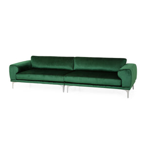 Croydon Modern Glam 4 Seater Velvet Sofa, Emerald and Silver Noble House