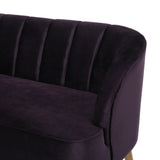 Amaia Mid-Century Modern Velvet Sofa with Seashell Backrest, Blackberry and Walnut Noble House