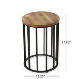 Canary Outdoor Natural Finished Acacia Wood 15" Accent Tabel with Antique Finished Iron Accents Noble House