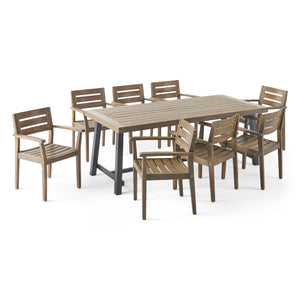 Noble House Balfour Outdoor Acacia Wood 8 Seater Dining Set, Gray