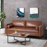 Malinta Contemporary Tufted 3 Seater Sofa, Cognac Brown and Espresso Noble House