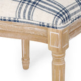 Phinnaeus French Country Fabric Dining Chairs, Dark Blue Plaid and Light Beige Noble House