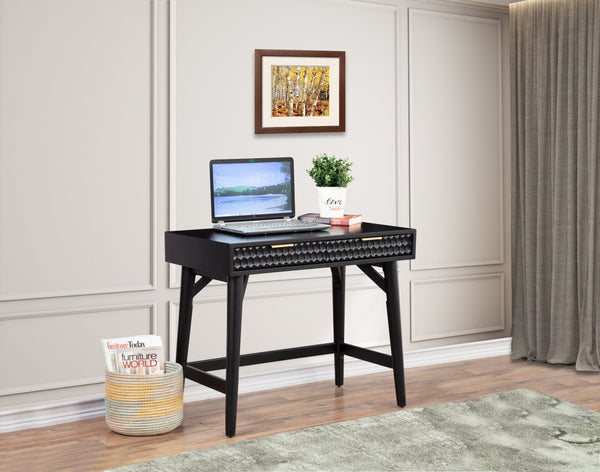 Black Pearl Mini Desk in Elegant Mahogany with Gold Hardware, Textured Drawers & Smooth Glides