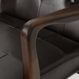 Marcola Mid Century Modern Faux Leather Club Chair with Wood Frame, Brown and Dark Espresso Noble House