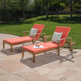 Perla Outdoor Teak Finish Chaise Lounge with Orange Water Resistant Cushion Noble House