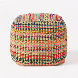 Madrid Handcrafted Boho Fabric Pouf, Sage and Multi-Color Noble House