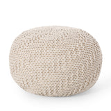 Barwick Modern Knitted Round Pouf, Ivory Noble House