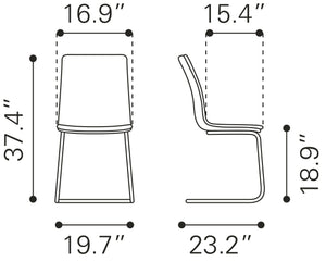 Zuo Modern Sharon 100% Polyurethane, Plywood, Steel Modern Commercial Grade Dining Chair Set - Set of 2 Vintage Brown, Black 100% Polyurethane, Plywood, Steel