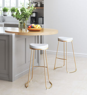 Zuo Modern Bree 100% Polyurethane, Plywood, Stainless Steel Modern Commercial Grade Barstool Set - Set of 2 White, Gold 100% Polyurethane, Plywood, Stainless Steel