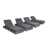 Noble House Ian Outdoor Acacia Wood Chaise Lounge with Cushion (Set of 4), Gray and Dark Gray