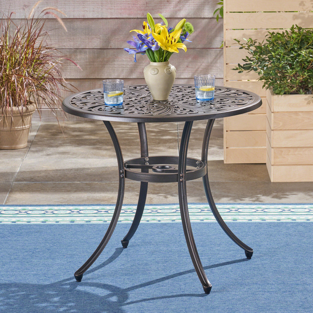 Vigo Outdoor Cast Aluminum Dining Table, Shiny Copper Noble House