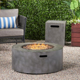 Noble House Hobbs Outdoor Iron Circular Fire Pit, Concrete Finish