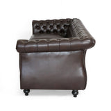 Somerville Chesterfield Tufted Faux Leather Sofa with Scroll Arms, Brown