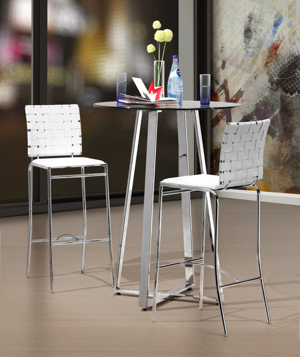 Zuo Modern Criss 100% Polyurethane, Steel Modern Commercial Grade Barstool Set - Set of 2 White, Chrome 100% Polyurethane, Steel