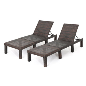 Jamaica Outdoor Multibrown Wicker Chaise Lounge without Cushion Noble House