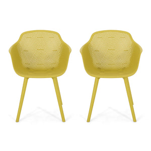 Lotus Outdoor Modern Dining Chair, Yellow Noble House