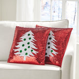 Noble House Texola Glam Sequin Christmas Throw Pillow (Set of 2), Red and White Tree