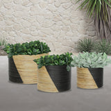 Sagebrook Home Contemporary Set of 3 -  2-tone Wicker Planters, Black 15638 Black Metal