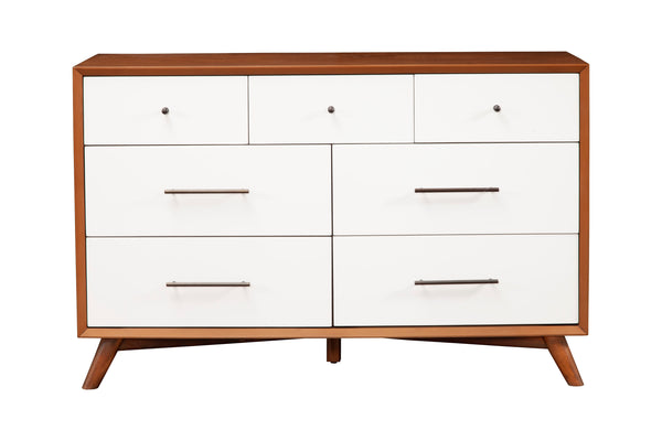 Alpine Furniture Flynn 7 Drawer Two Tone Dresser, Acorn/White 999-03 Acorn & White Mahogany Solids & Okoume Veneer 56 x 19 x 36.5