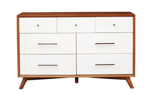 Alpine Furniture Flynn 7 Drawer Two Tone Dresser, Acorn/White 999-03 Acorn & White Mahogany Solids & Okoume Veneer 56 x 19 x 36.5