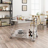 Ignatius Industrial Modern Iron and Glass Bar Cart, Silver Noble House