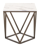 Zuo Modern Tintern Composite Stone, Steel Modern Commercial Grade End Table White, Antique Brass Composite Stone, Steel