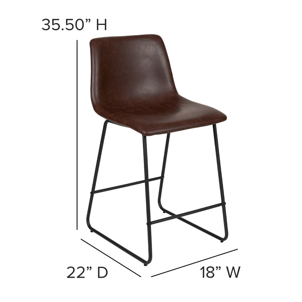 English Elm EE1022 Midcentury Commercial Grade Leather Counter Stool - Set of 2 Dark Brown EEV-10612