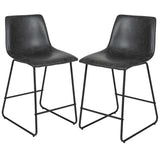 English Elm EE1022 Midcentury Commercial Grade Leather Counter Stool - Set of 2 Gray EEV-10613