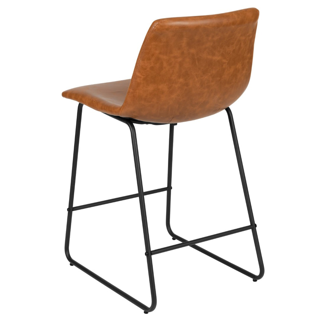 English Elm EE1022 Midcentury Commercial Grade Leather Counter Stool - Set of 2 Light Brown EEV-10614