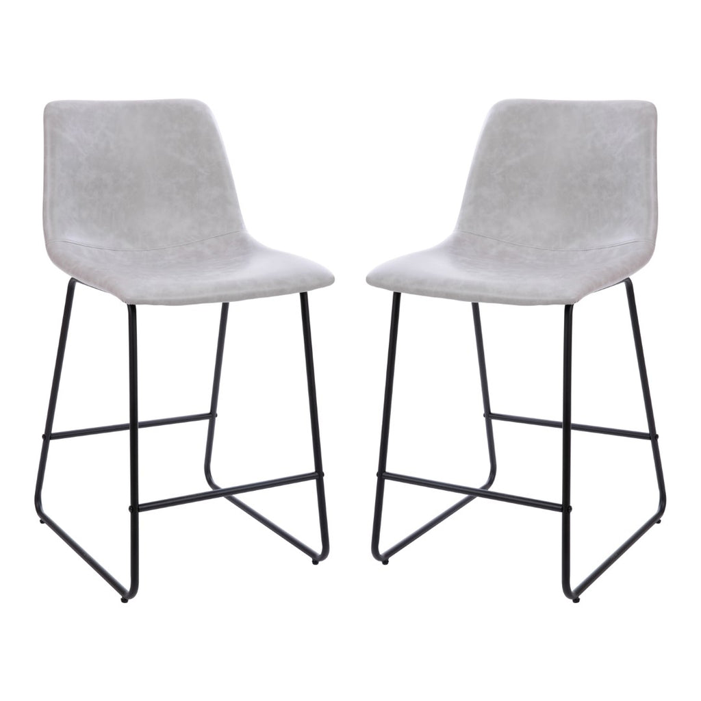 English Elm EE1022 Midcentury Commercial Grade Leather Counter Stool - Set of 2 Light Gray EEV-10615