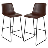 EE1023 Midcentury Commercial Grade Leather Barstool - Set of 2