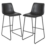 English Elm EE1023 Midcentury Commercial Grade Leather Barstool - Set of 2 Gray EEV-10617