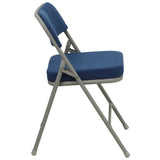 English Elm EE1028 Classic Commercial Grade Metal Folding Chair - Set of 2 Navy Fabric/Gray Frame EEV-10635