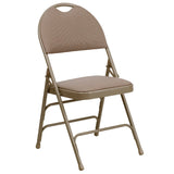 English Elm EE1029 Classic Commercial Grade Large Metal Folding Chair - Set of 2 Beige Fabric/Beige Frame EEV-10636