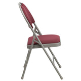 English Elm EE1029 Classic Commercial Grade Large Metal Folding Chair - Set of 2 Burgundy Fabric/Gray Frame EEV-10637